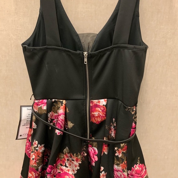 Crystal Doll Prom dress black satin with floral - Picture 7 of 8